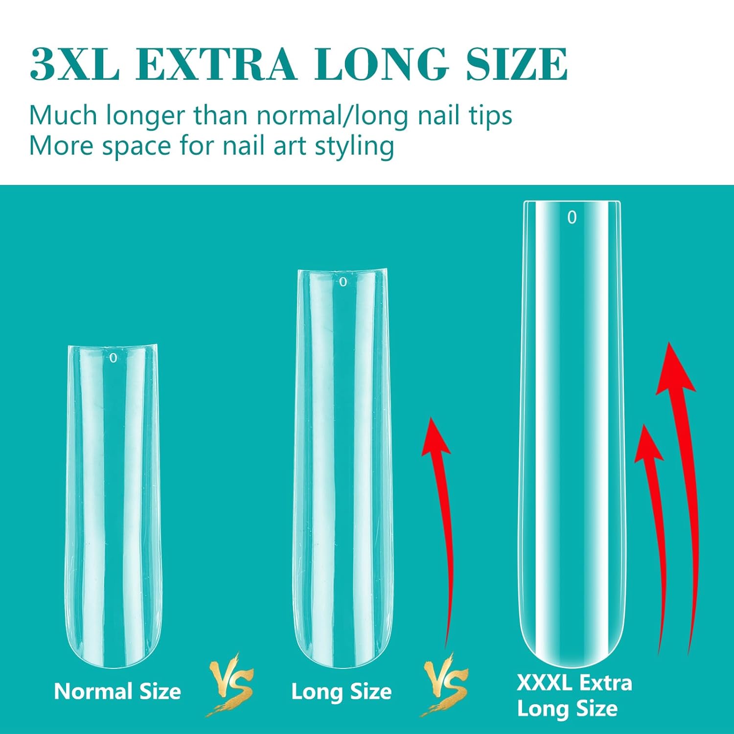 LIONVISON 240PCS Extra Long Clear Full Cover Nail Tips XL Tapered Square 12 Sizes for DIY and Salons - Image 3