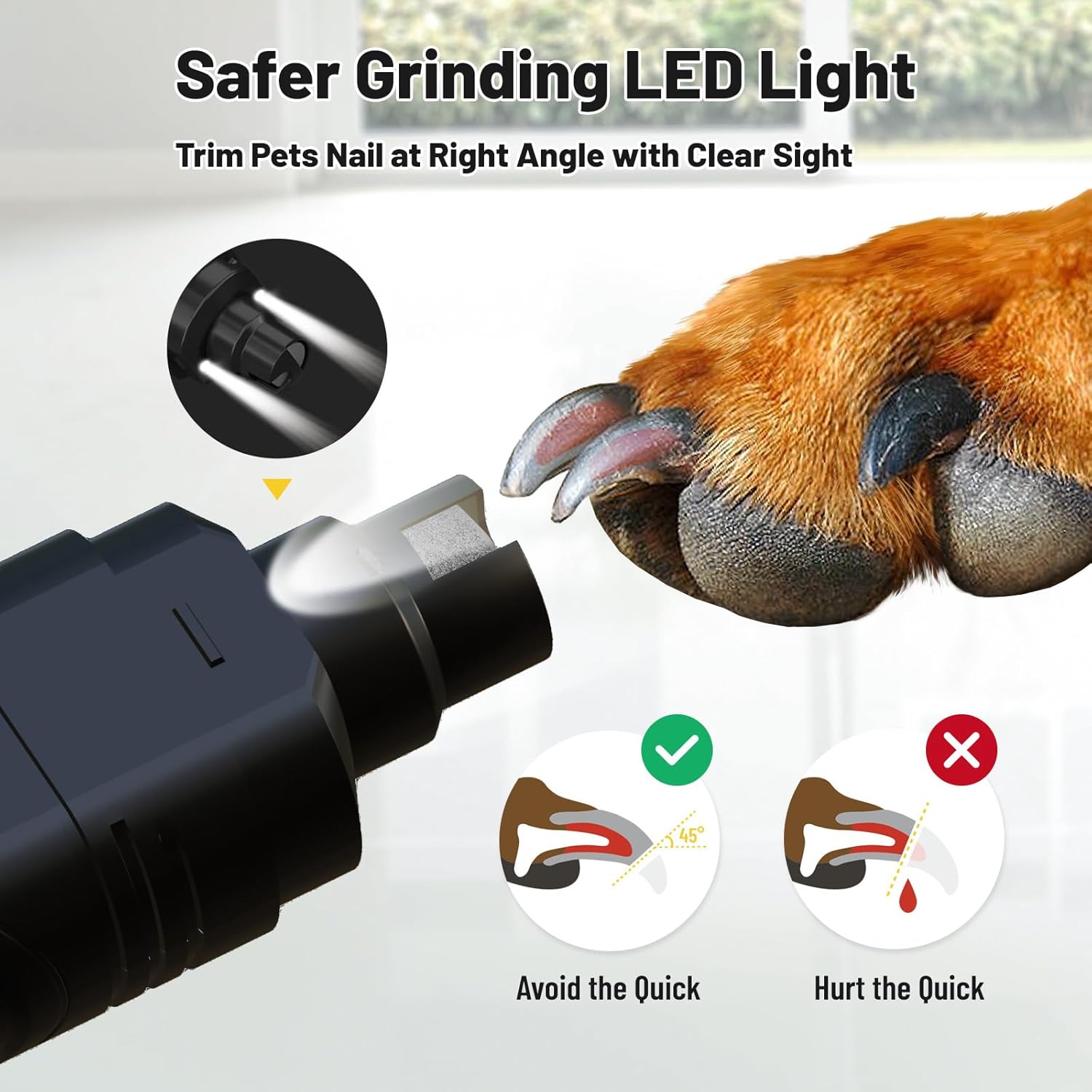 NUMINA Rechargeable Dog Nail Grinder with 2 LED Lights, 3-Speed, All Pets, Like New Condition - Image 4