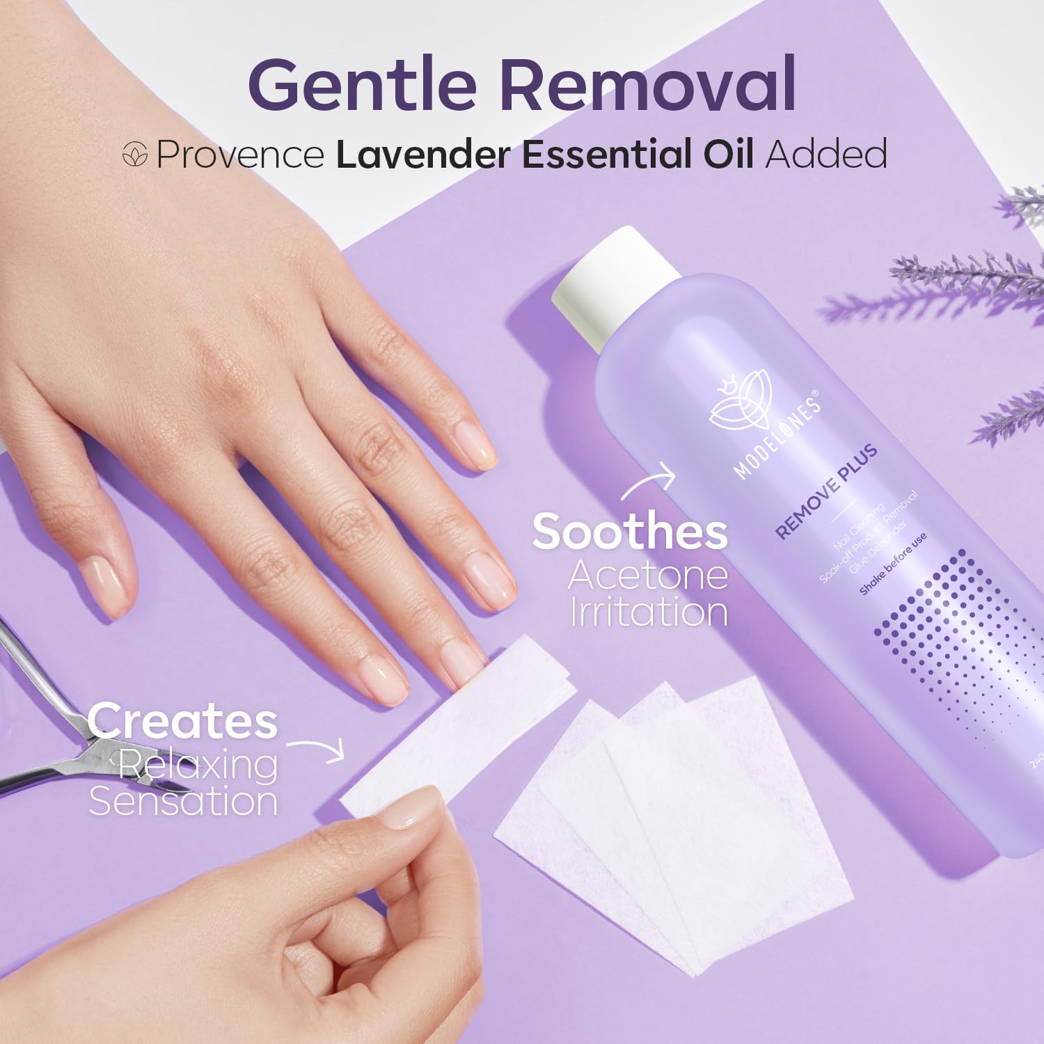 Modelones Lavender Gel and Acrylic Nail Polish Remover, 8 Fl Oz with Jojoba Oil - Image 5