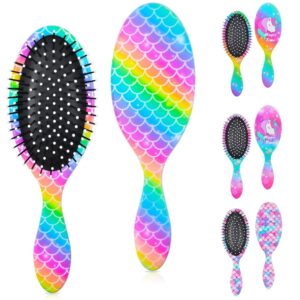 Rainbow Mermaid Hair Brush for Girls and Women, Wet Dry Brush Detangler for Curly Hair, Pain Free Comb for All Hair Types