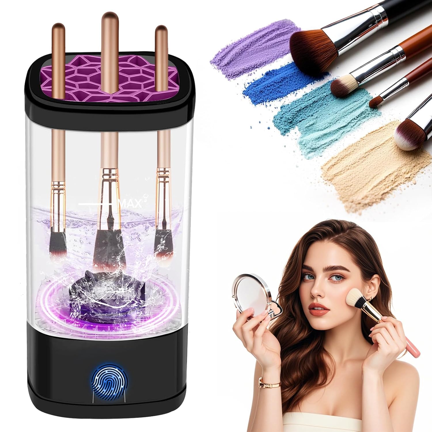 Electric Makeup Brush Cleaner,Quick Efficient Makeup Cleaner For Cleaning and Drying All Brush Types, Portable Automatic Makeup Brush Cleaning Solution for Beauty Lovers-Black