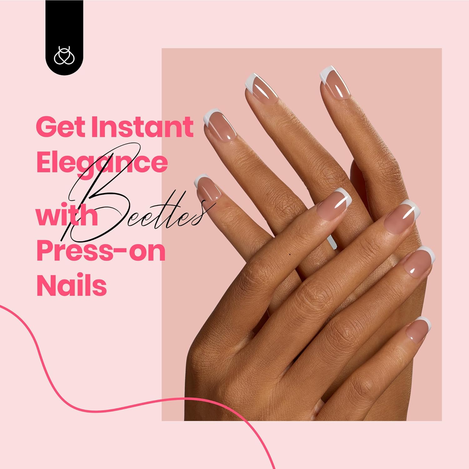 Beetles 60 Pc Brown French Tip Press On Nails - 15 Sizes, Reusable Acrylic - Image 2