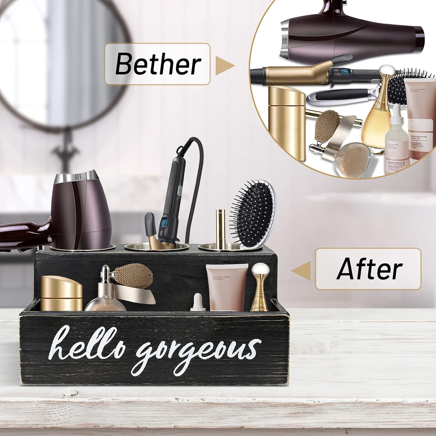 Unistyle Hair Blow Dryer and Curling Iron Holder, Flat Organizer for Bathroom Counter, Black - Image 4