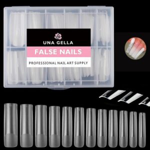 UNA GELLA Full Square Gel Fake Nails Pre-file 120pcs Press On Nails XXL No C Curve Extra Long Nail Tips Clear Long Flat Nail Tips Tapered Square Soft Gel Tips