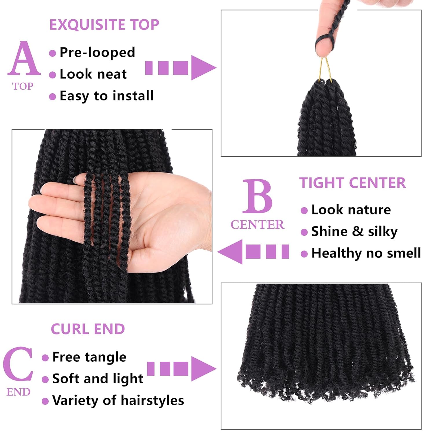 ZRQ 12 Inch Micro Twist Crochet Hair Extensions 9 pcs Pre-looped Mini Passion Twist - Image 3