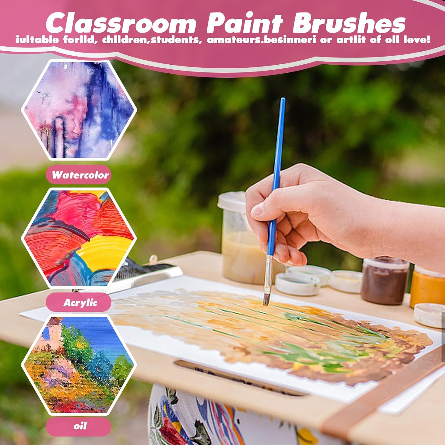160 Piece Set Small Flat and Round Tip Kids Paint Brushes Classroom Art Projects - Image 5