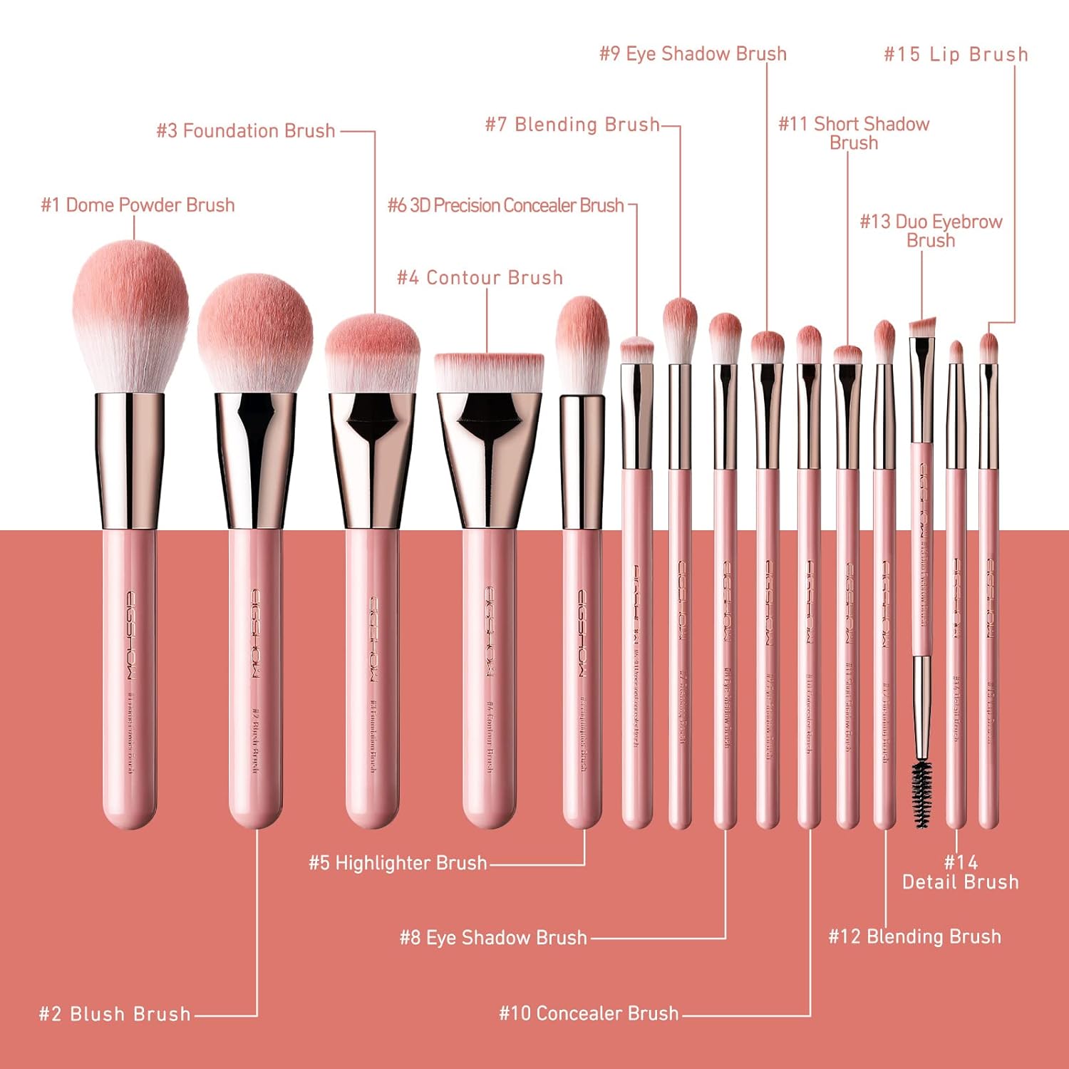 EIGSHOW 15 Piece Professional Makeup Brush Set with Case, Premium Synthetic Bristles - Image 2