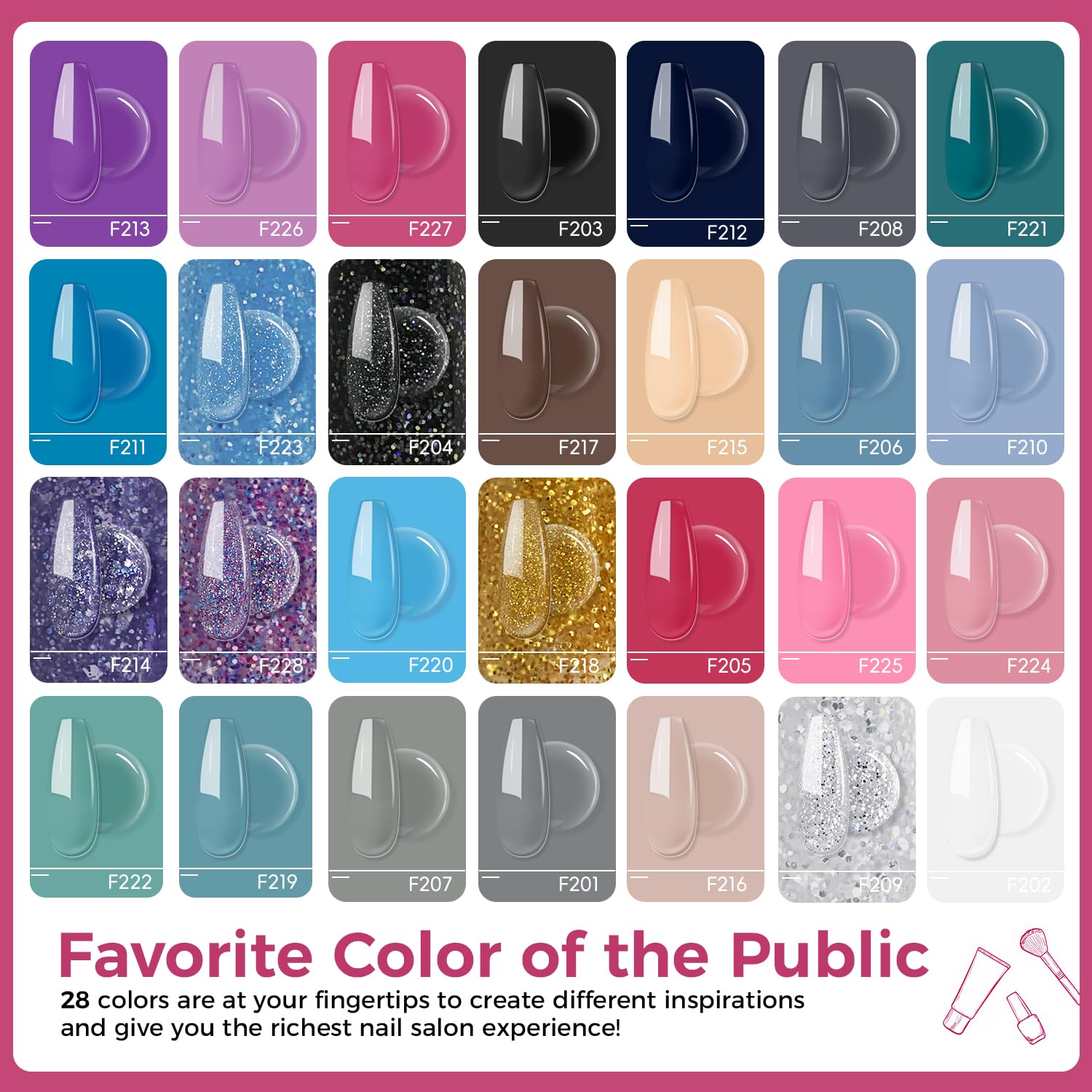 JEWHITENY 28 Color Poly Nail Gel Kit with Base and Top Coat for DIY Nail Art - Image 2