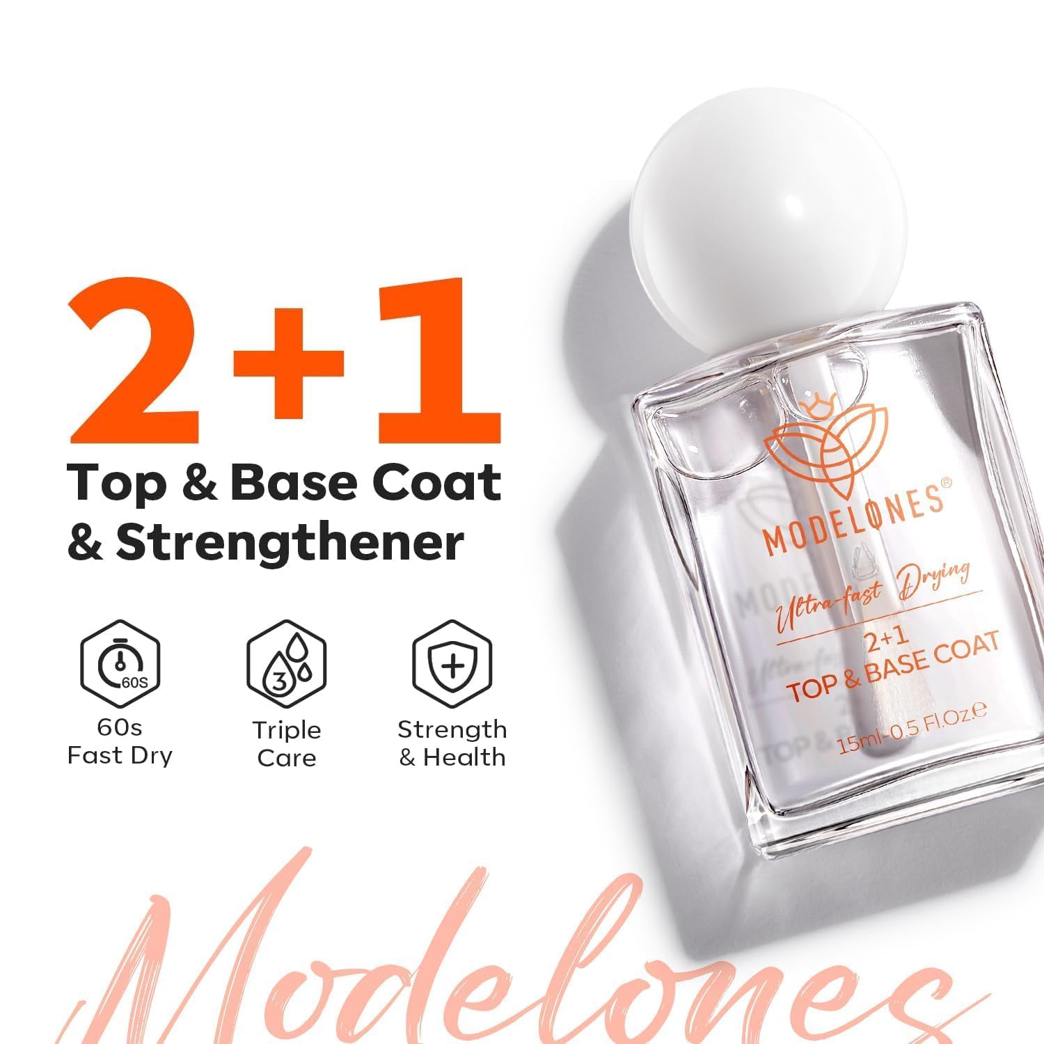Modelones 15ml Quick Dry Clear 3-in-1 Base Top Coat Nail Polish for Strengthening - Image 3