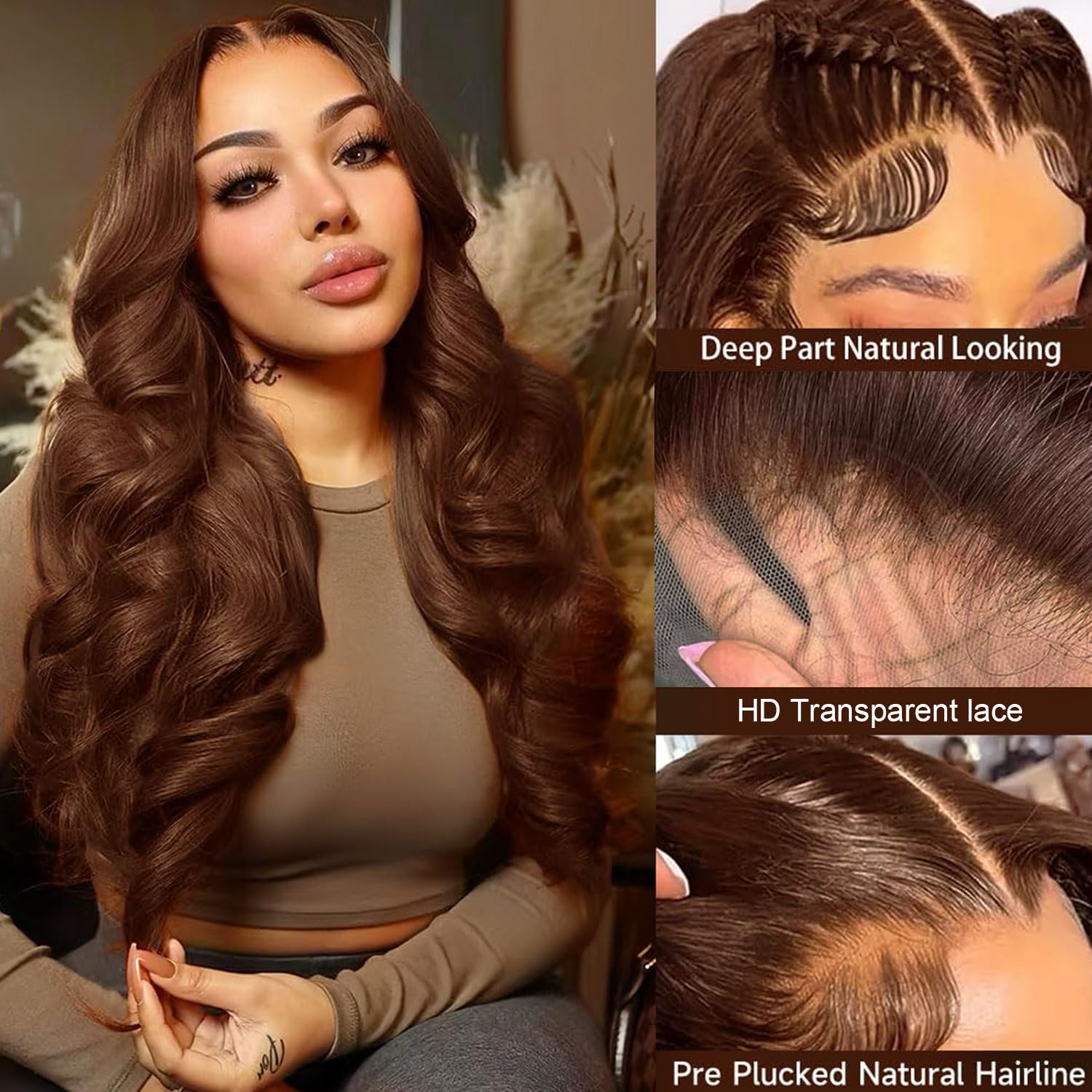 30 Inch Chocolate Brown Body Wave HD Human Hair Lace Front Wig 200 Density - Image 7