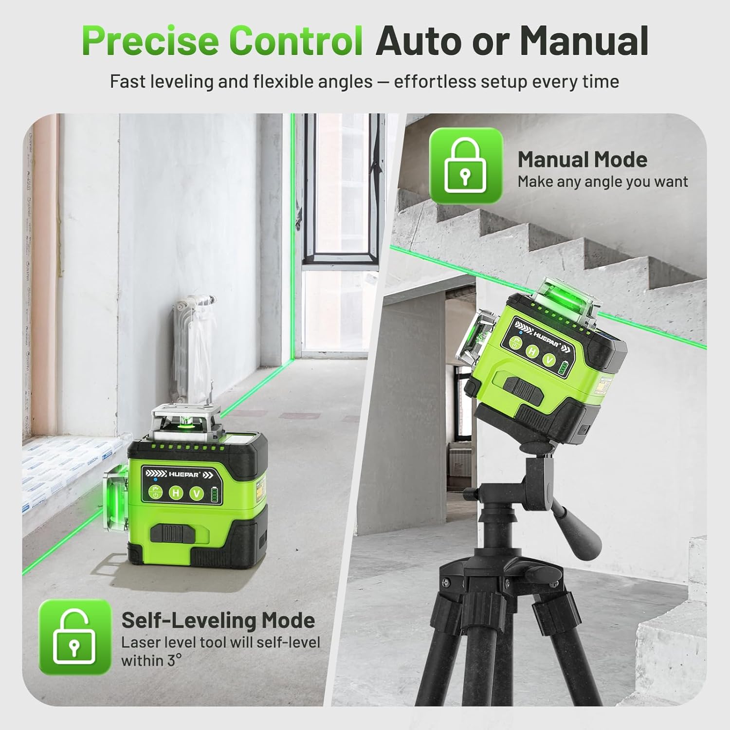 HUEPAR 360° 3D Green Laser Level with LCD Screen and Magnetic Bracket - Image 6