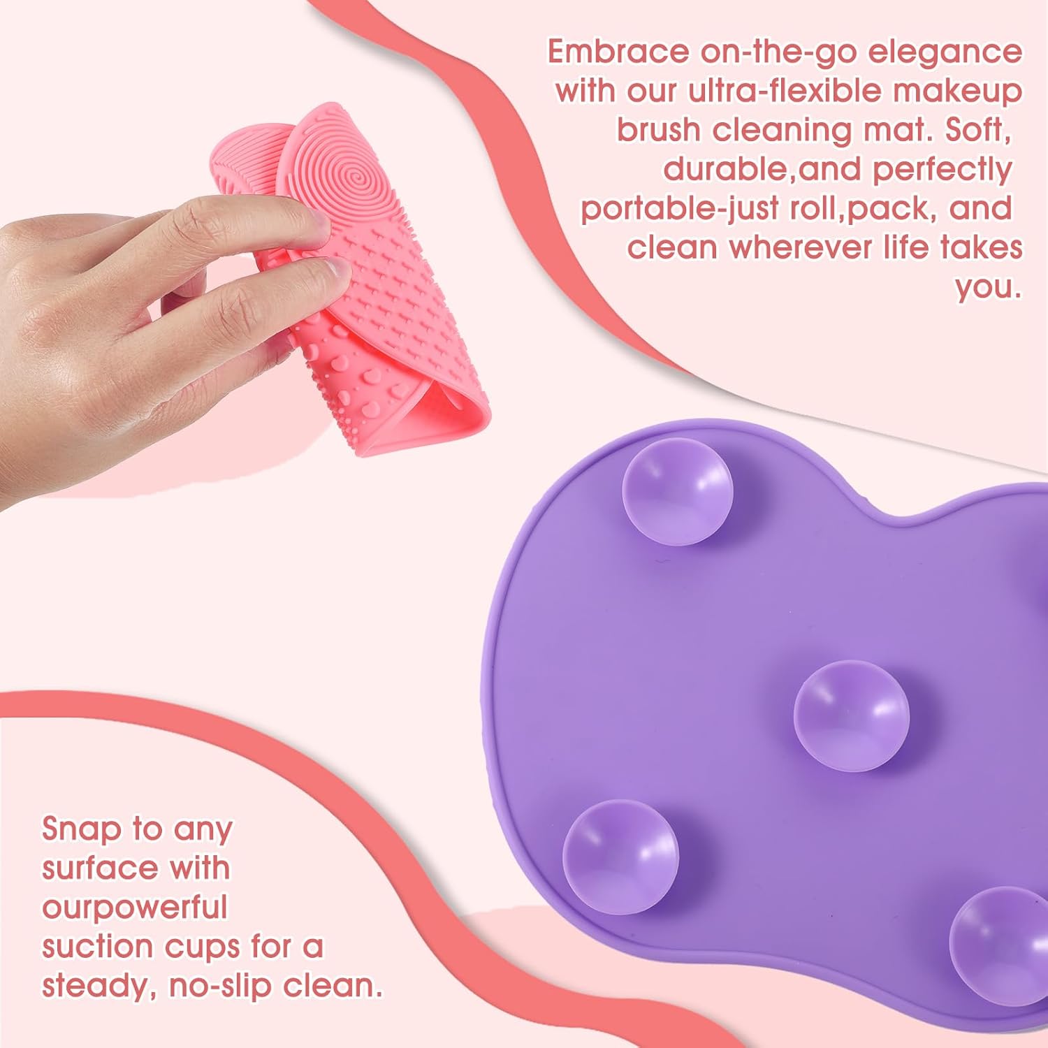 3 Piece Silicone Makeup Brush Cleaning Mat Set with Suction Cups - Image 3