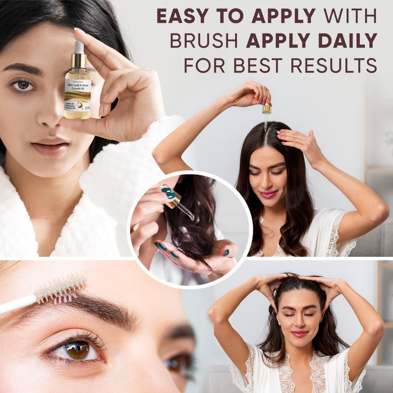 Organic Cold Pressed Castor Oil Eyebrow & Eyelash Growth Serum, 2oz, Rosemary Macadamia Infused - Image 4