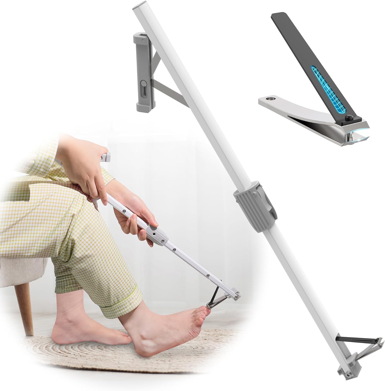 Long Handled Toenail Clippers Ideal for Limited Mobility Users,No Bending Required,for Seniors,Obese, Pregnant Easy Trimming(28''White)