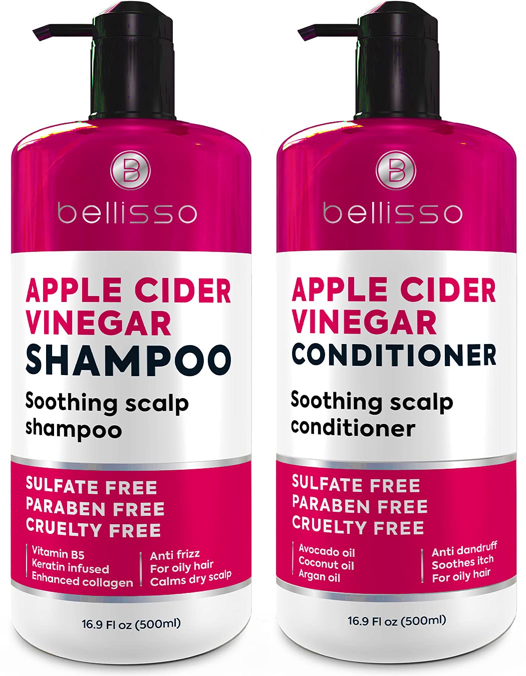BELLISSO Apple Cider Vinegar Shampoo, Conditioner, Hair Mask, and Serum 4-Piece Set - Large Size - Image 2