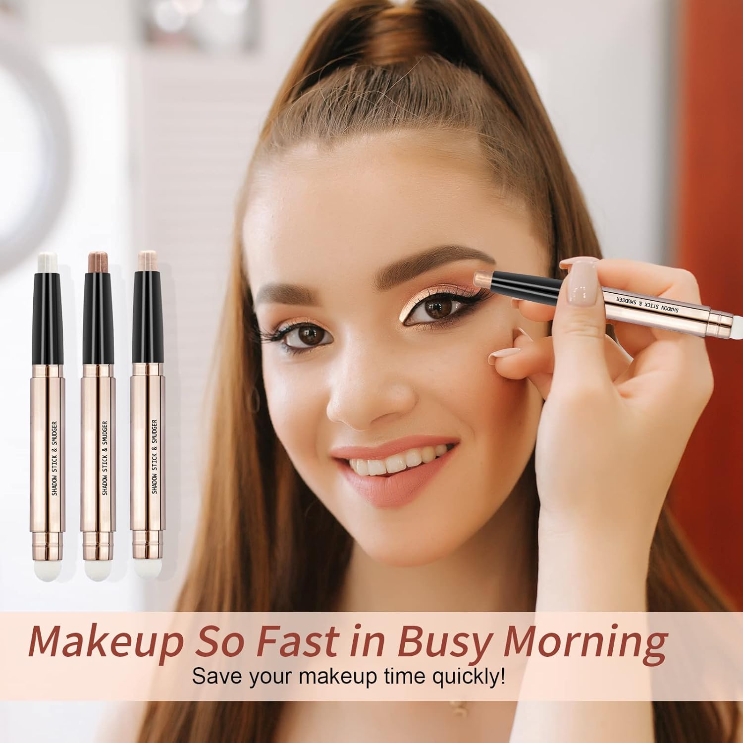 POPMISOLER 3 Pc Glitter Eyeshadow Stick Set Waterproof Cream Formula Soft Smudger - Image 2