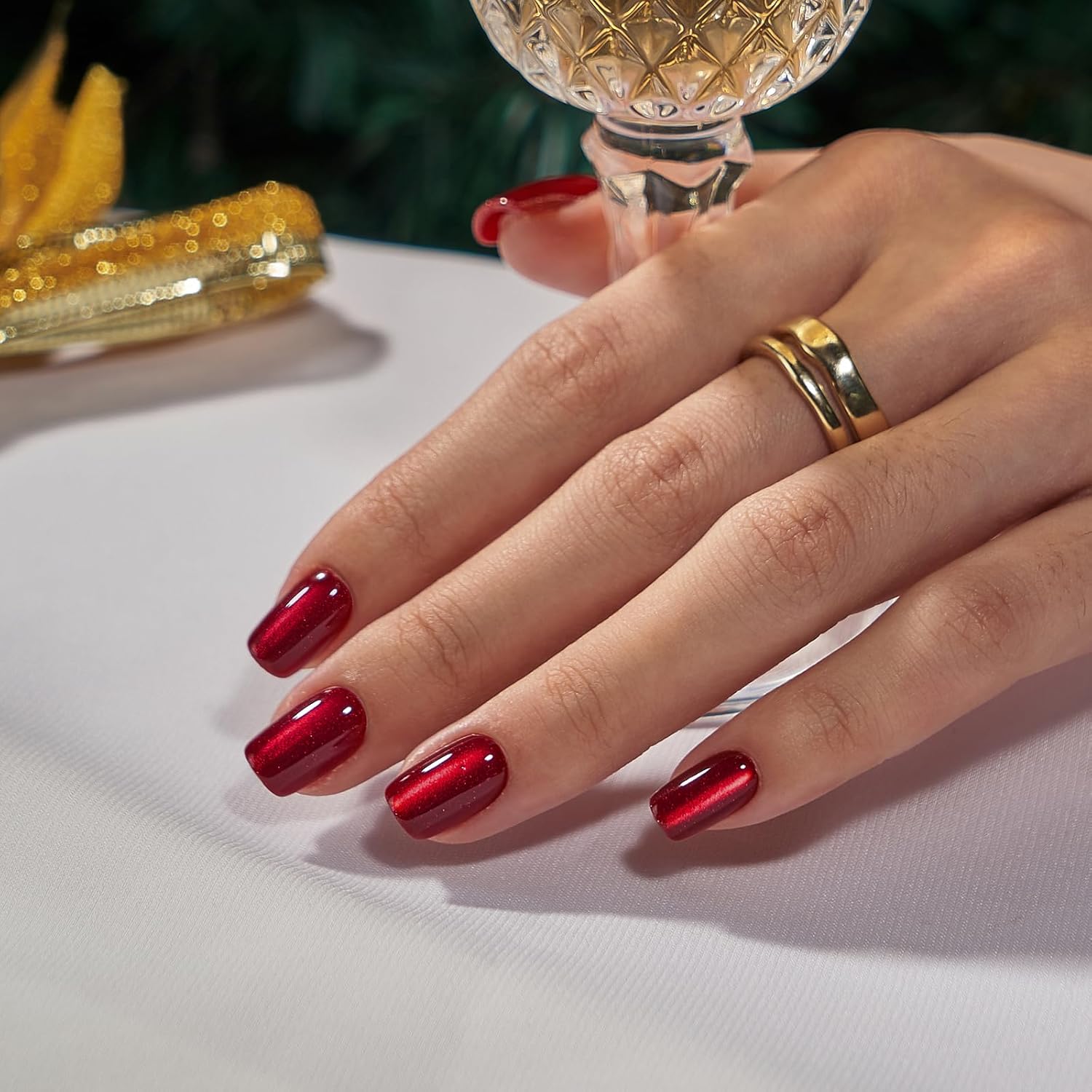 BTArtbox Red Cat Eye Square Short Press On Nails Kit, 30 Glossy Reusable Tips in 15 Sizes - Image 2