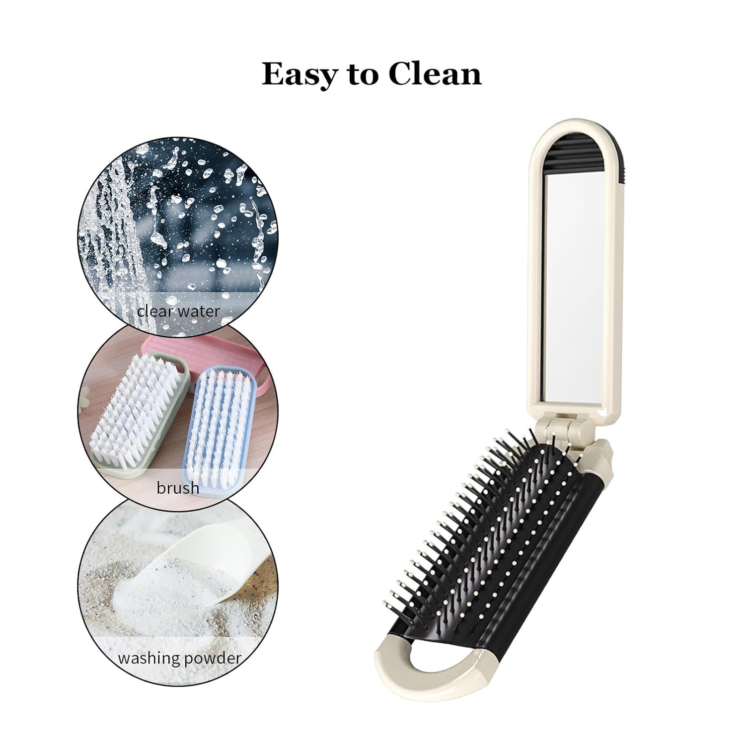 2 Pack Mini Folding Hair Brush with Mirror for Wet Dry Detangling, Travel Size - Image 4
