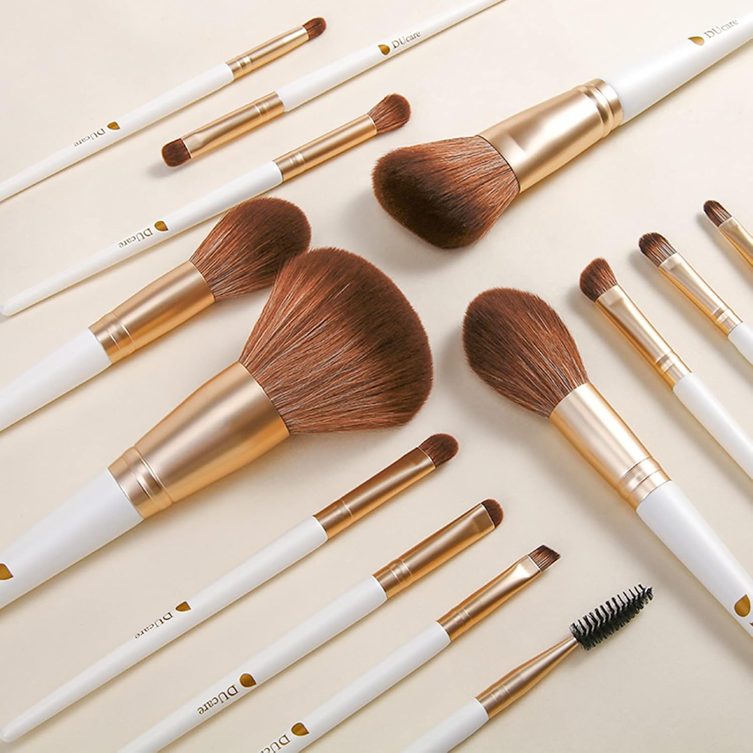 DUcare 14-Piece White Professional Makeup Brush Set with Bag for Foundation, Blush, Eyeshadow - Image 8
