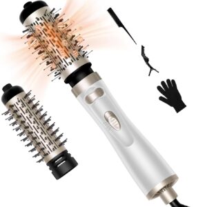 Hair Dryer Brush, 3-in-1 Rotating Round Hot Air Spin Brush Set with 2 Brushes (2" & 1.5"), Negative Ionic Blow Volumizer, 2 Detachable Auto-Rotating Curling Brush (White Gold)
