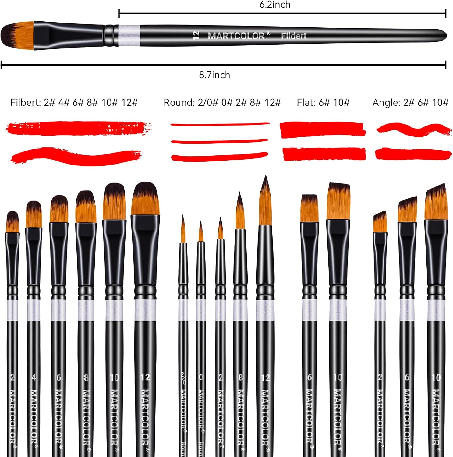 16-Piece Nylon Hair Paint Brush Set for Acrylic, Oil, Watercolor, Face, and Body Art - Image 2