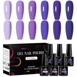 MTSSII Purple Blue Gel Nail Polish Set, 6 Colors Dark Blue Teal Navy Gel Polish Pastel Lavender Nail Polish Soak Off U v LED Gel Nail Kit Diy Nail Art Manicure at Home Gifts for Women