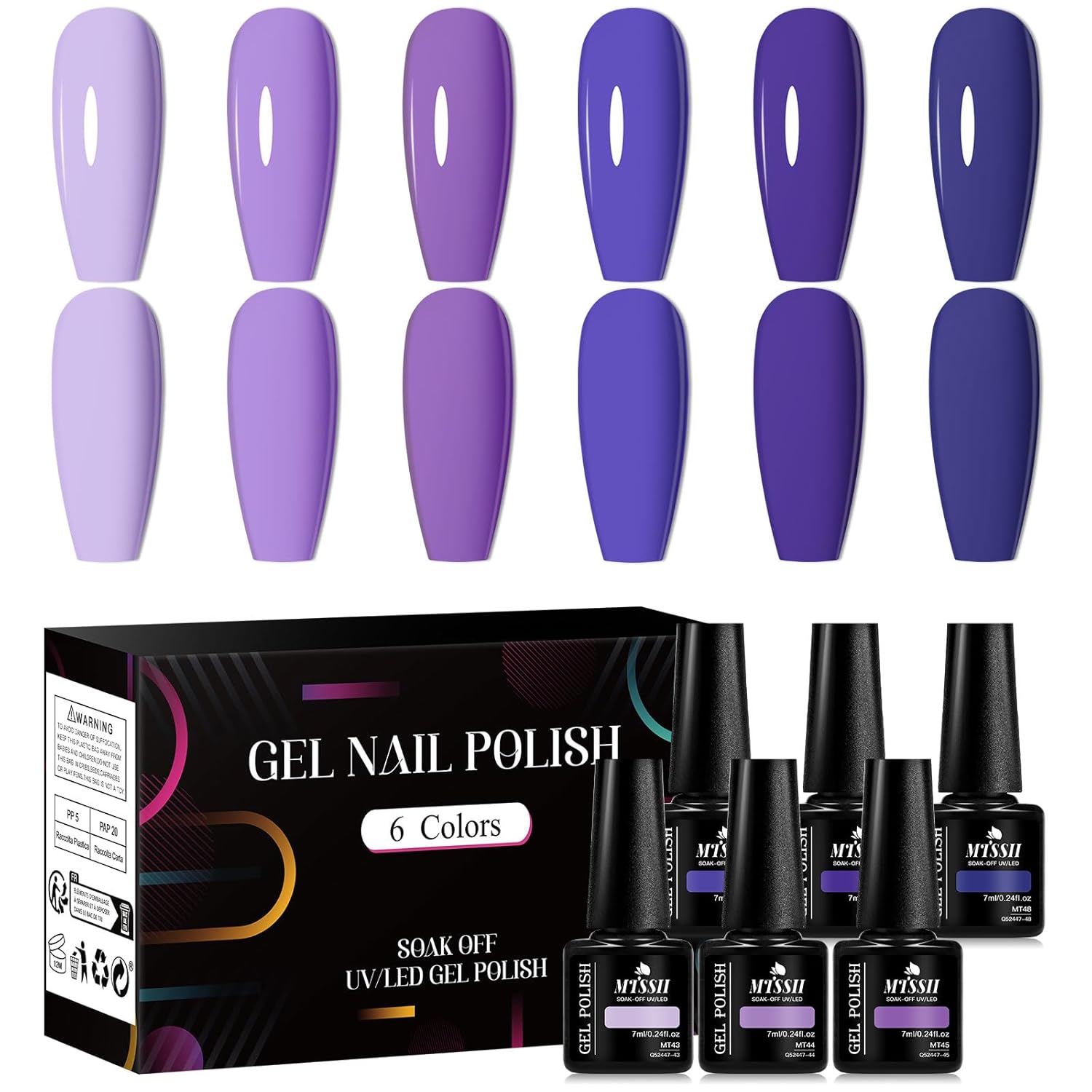 MTSSII Purple Blue Gel Nail Polish Set, 6 Colors Dark Blue Teal Navy Gel Polish Pastel Lavender Nail Polish Soak Off U v LED Gel Nail Kit Diy Nail Art Manicure at Home Gifts for Women