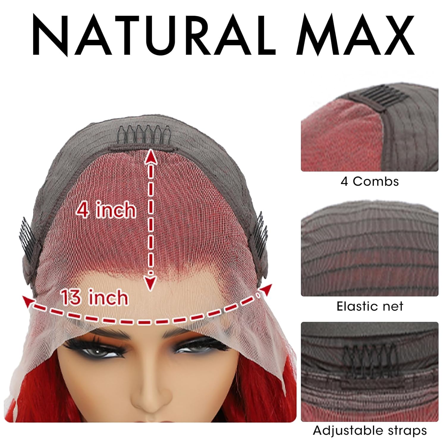ELISHEVA 30 Inch Red Human Hair Lace Front Wig Pre Plucked 200% Density Body Wave - Image 5