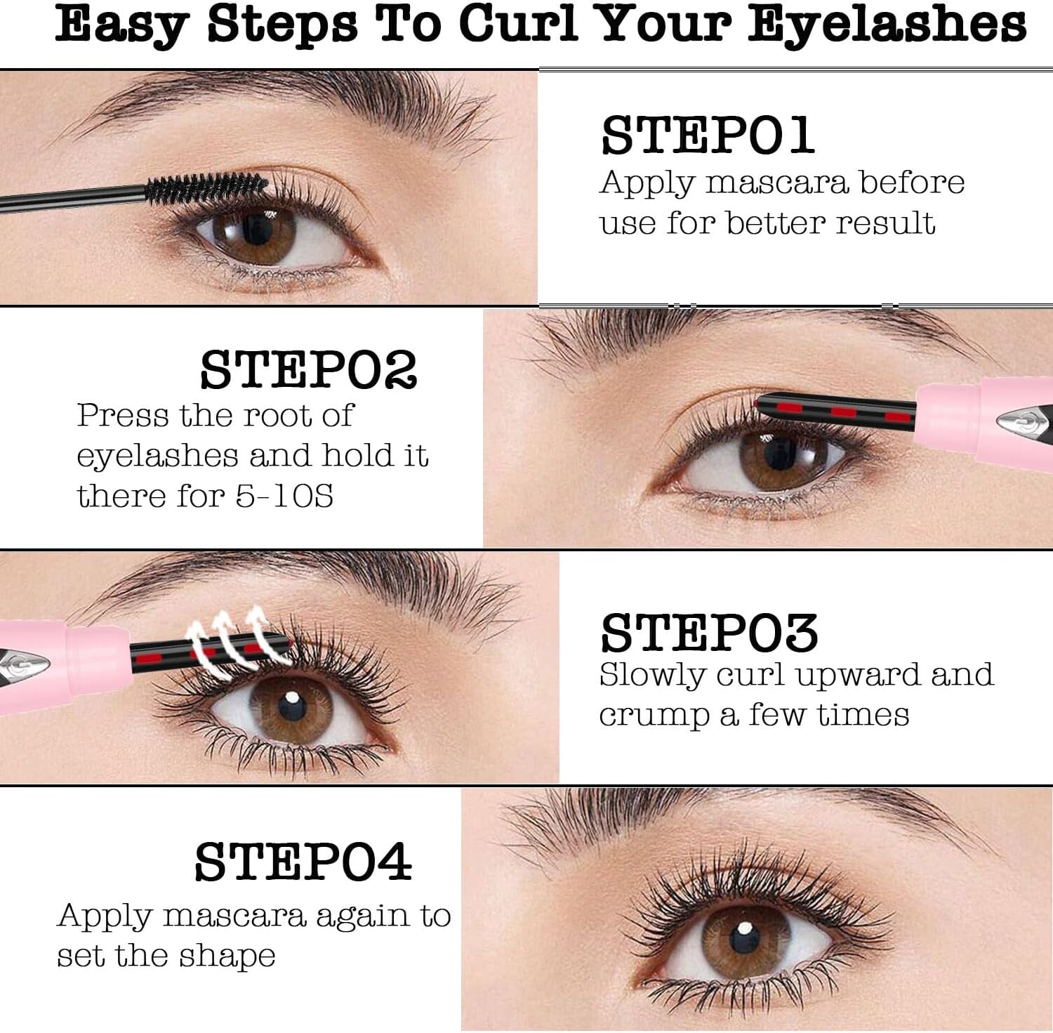 Rechargeable Heated Eyelash Curler Pink with 3 Temperature Settings for Long-Lasting Curls - Image 6