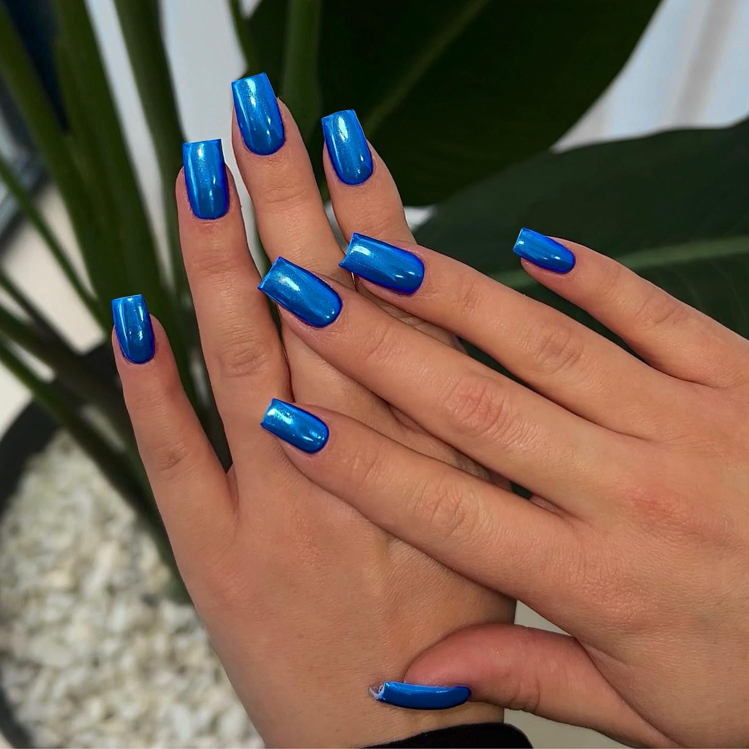 Royal Blue Chrome Square Medium Short 24 Piece Metallic Acrylic Press on Nails - Image 3