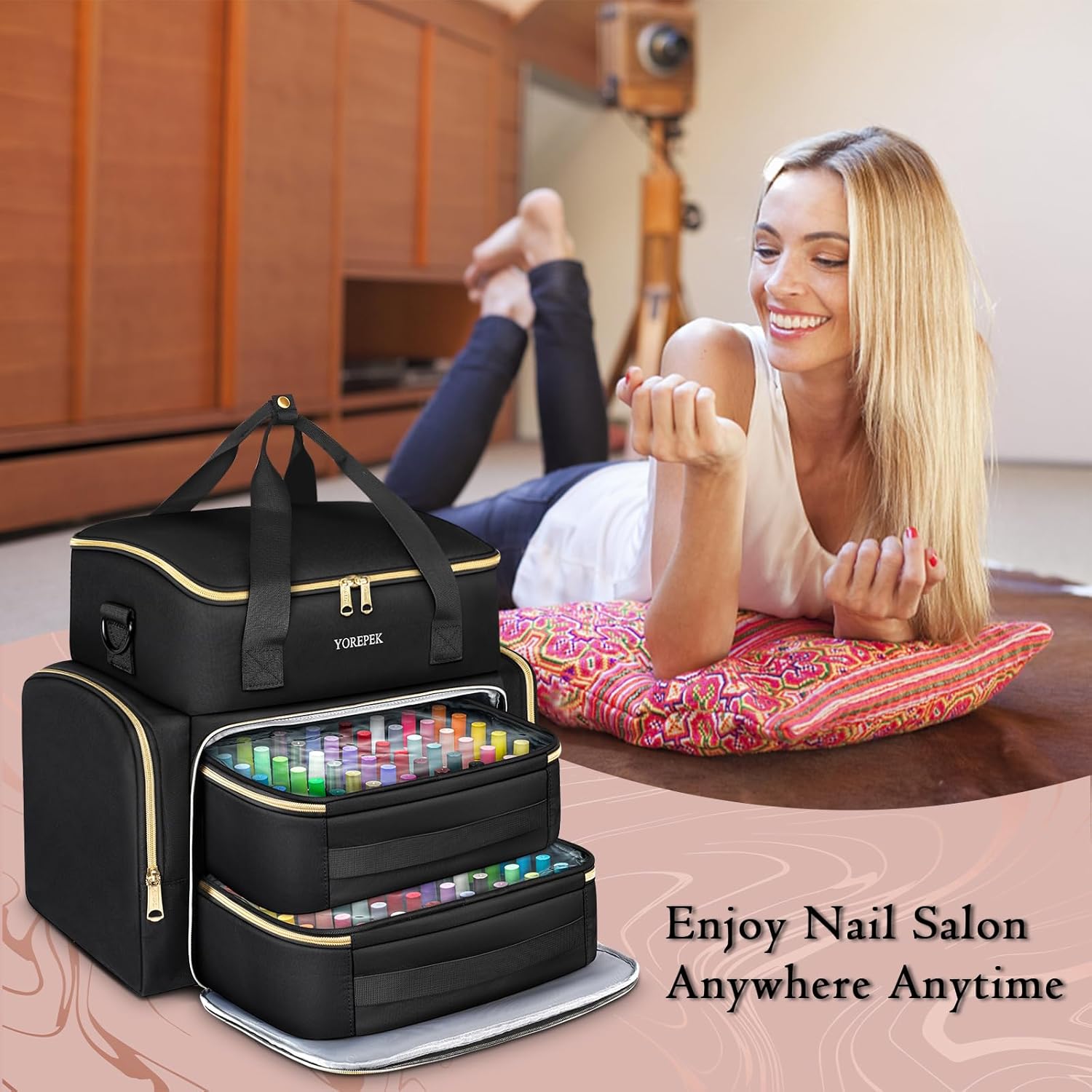 YOREPEK Extra Large Nail Polish Organizer Case for 96 to 100 Bottles with 2 Pouches - Image 7