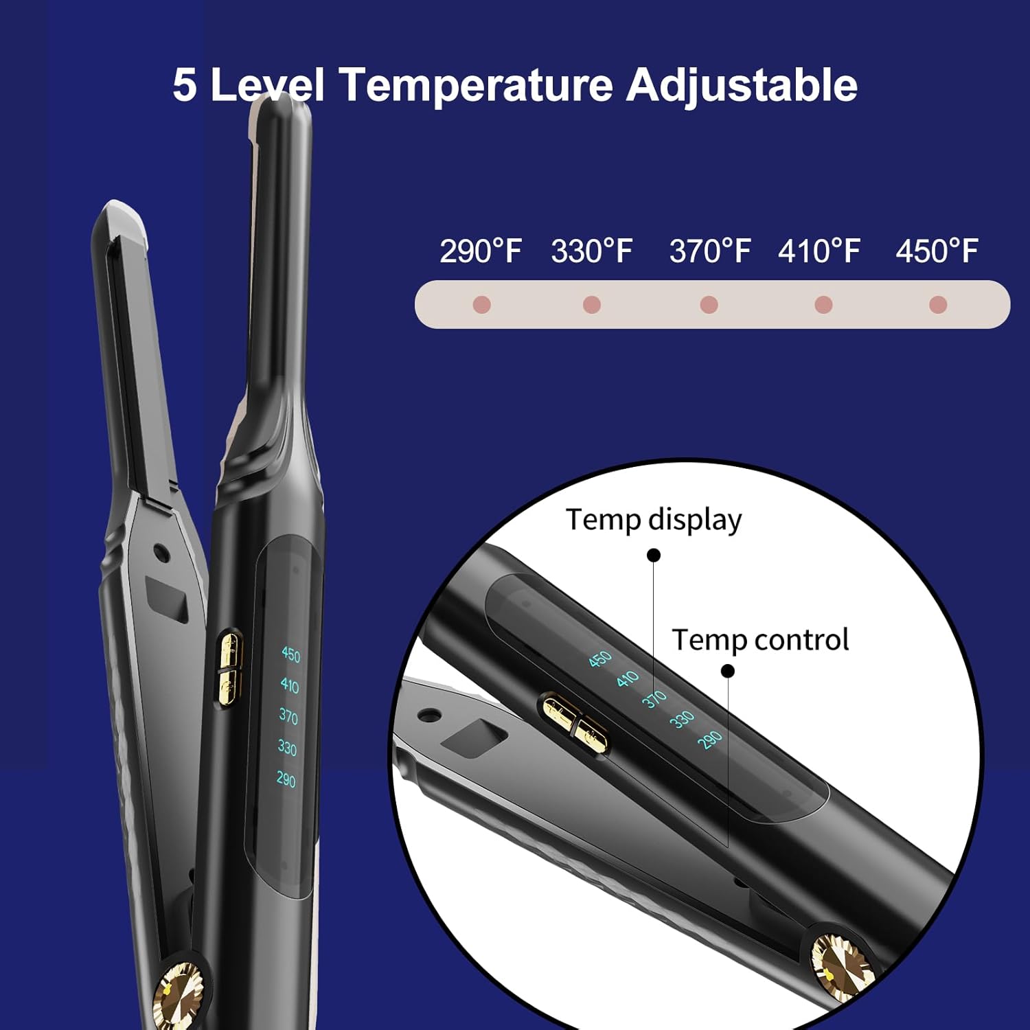 3/10 Inch Mini Pencil Flat Iron for Short Hair, Black, LED Display - Image 5