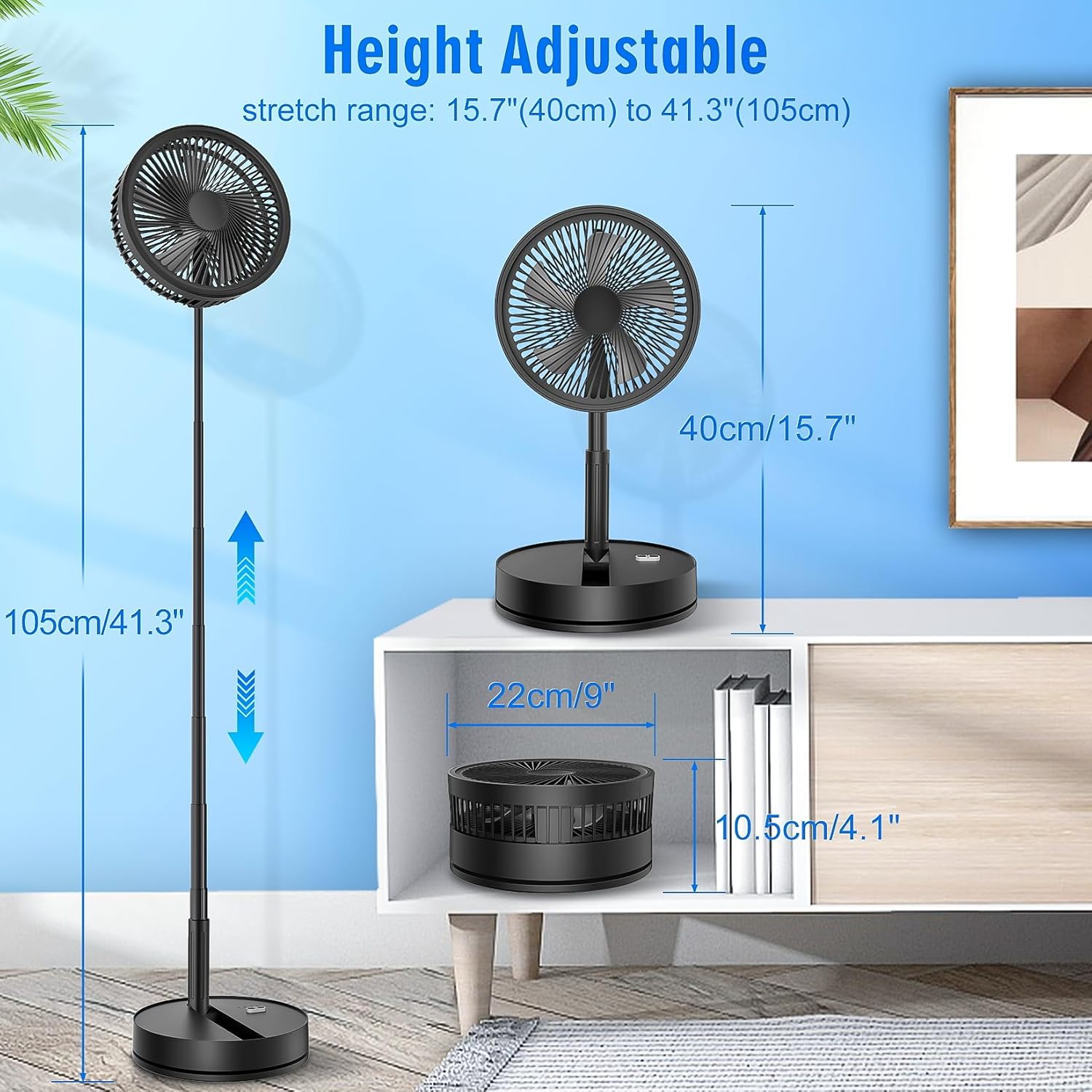 LIPETY 9-Inch Portable Foldable Rechargeable Oscillating Fan 7200mAh Battery Remote Control - Image 5