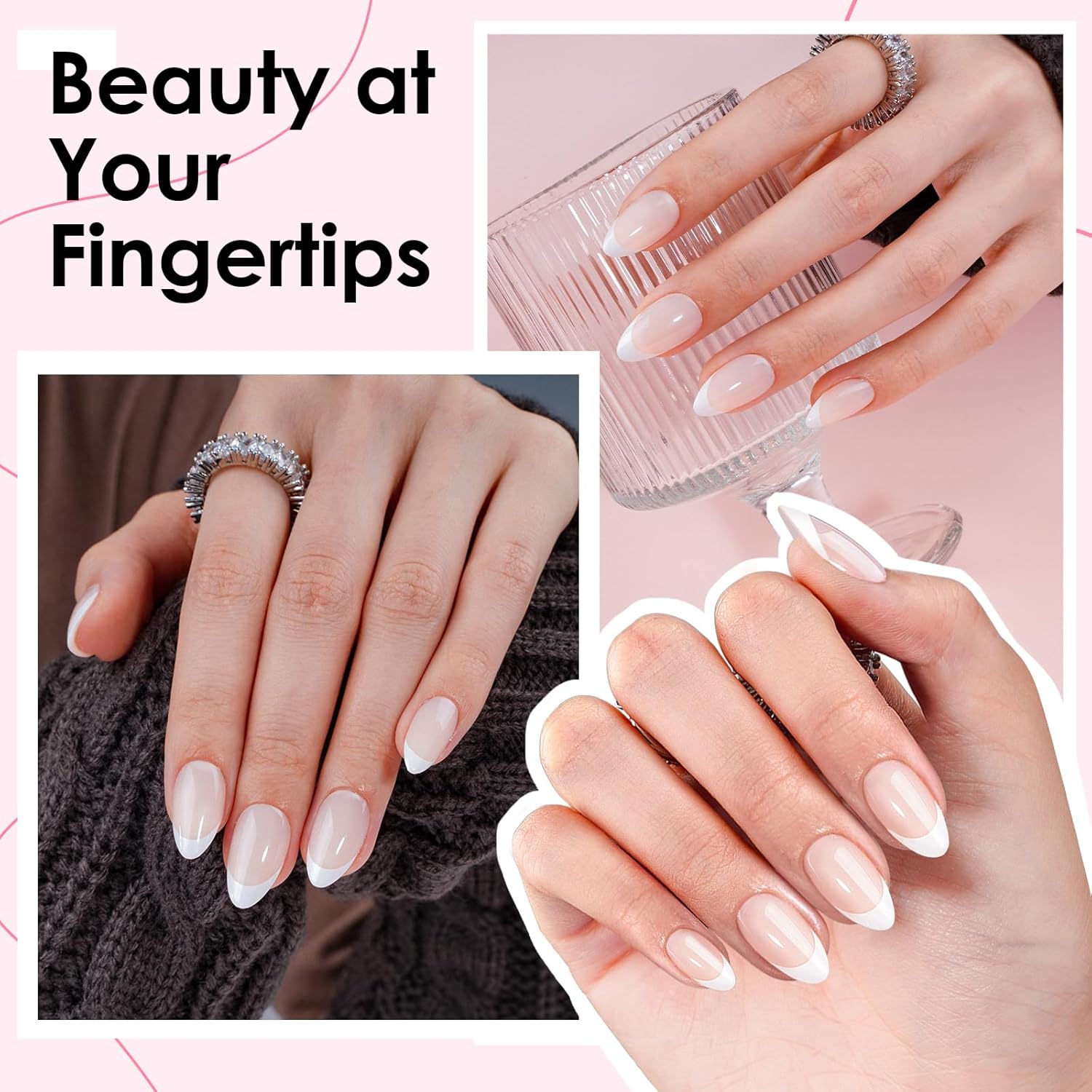 Canvalite 30Pcs Short Almond French Tip Press On Nails with Glue and Remover, White - Image 7