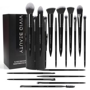 18pcs Makeup Brush Set with Case Dense Synthetic Fiber Premium Metal Ferrule Wood Handle Brushes Includes Powder Foundation Blush Eyeshadow Kit Professional Make up Tools for Women(Black)