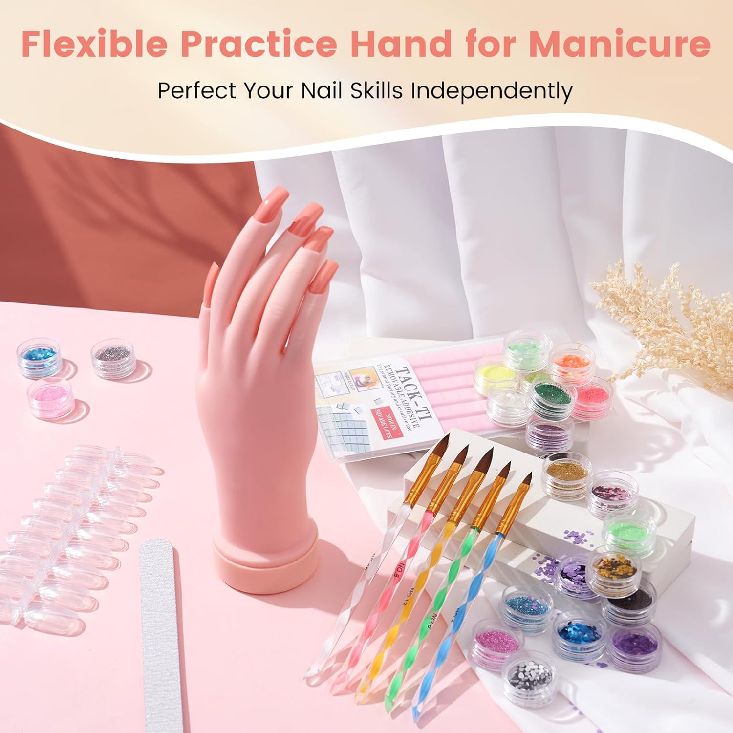 Beginner Acrylic Nail Kit with UV Lamp, 1oz Liquid, Electric Drill, and Practice Hand - Image 6