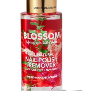 Blossom Non Toxic Nail Polish Remover Non Acetone, All Natural Scented, Vegan, Acetone Free Nail Polish Remover, Organic Plant-Based, Infused with Real Flowers, Made in USA, 2oz, Spring Bouquet