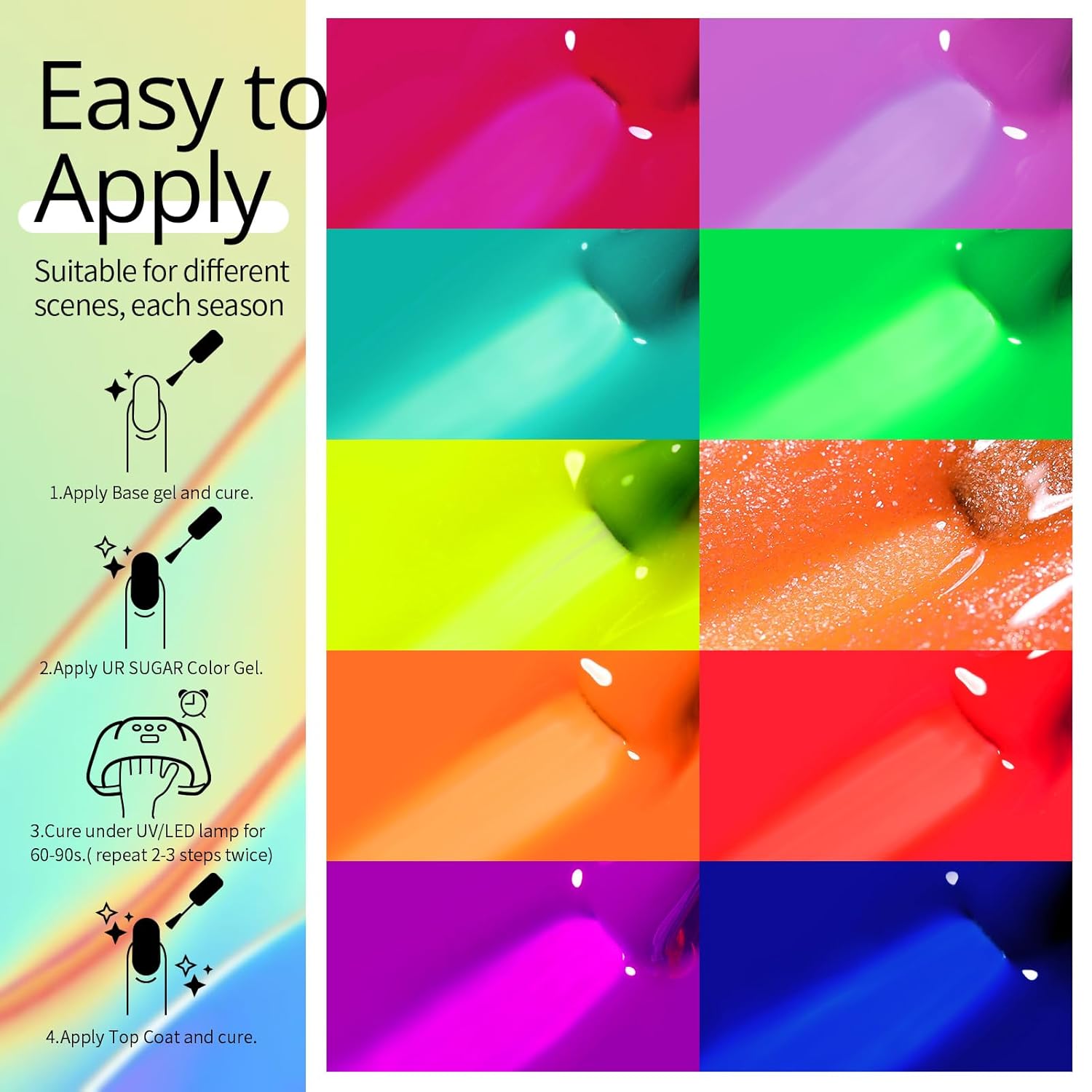 UR SUGAR 10 Colors Neon Gel Nail Polish Set for Spring Summer Nail Art - Image 5