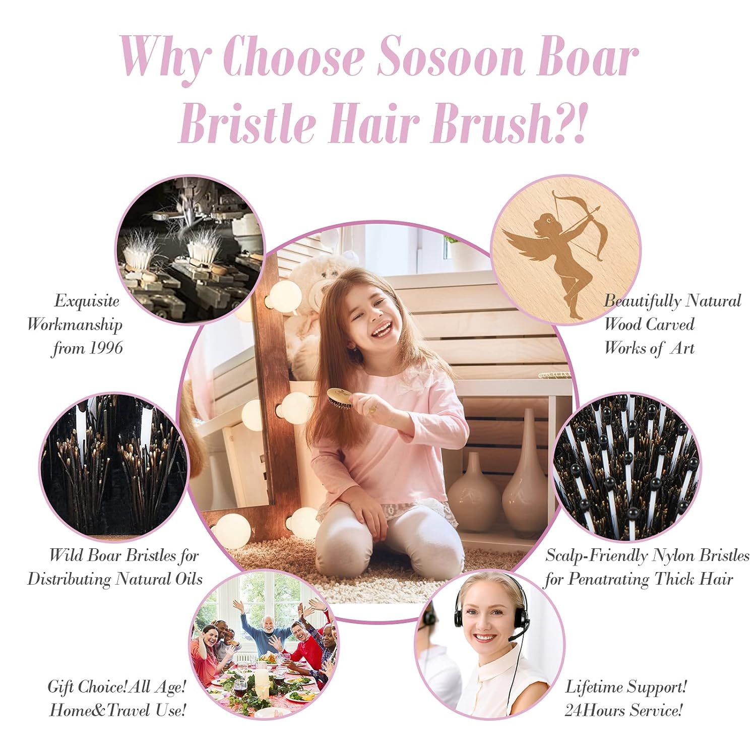 Portable Mini Travel Hair Brush Boar Bristle Smoothing Detangling All Hair Types - Image 3