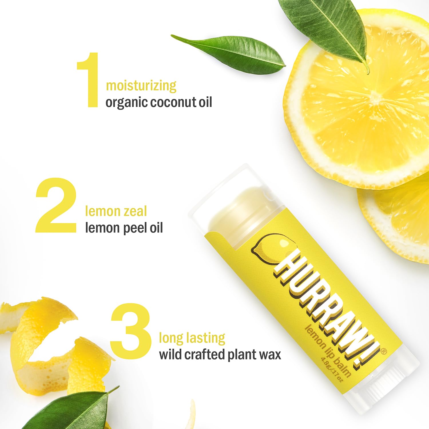Hurraw Organic Vegan Cruelty-Free Lemon Lip Balm 2 Pack 100% Natural Ingredients - Image 3