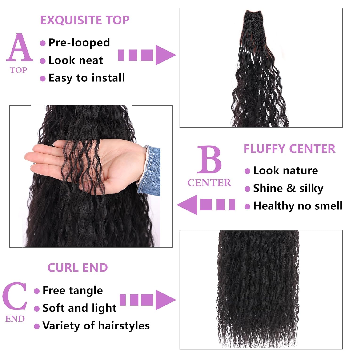 ZRQ 24 Inch Pre-looped Micro Brazilian Braids Curly Crochet Hair Extensions for Women - Image 5