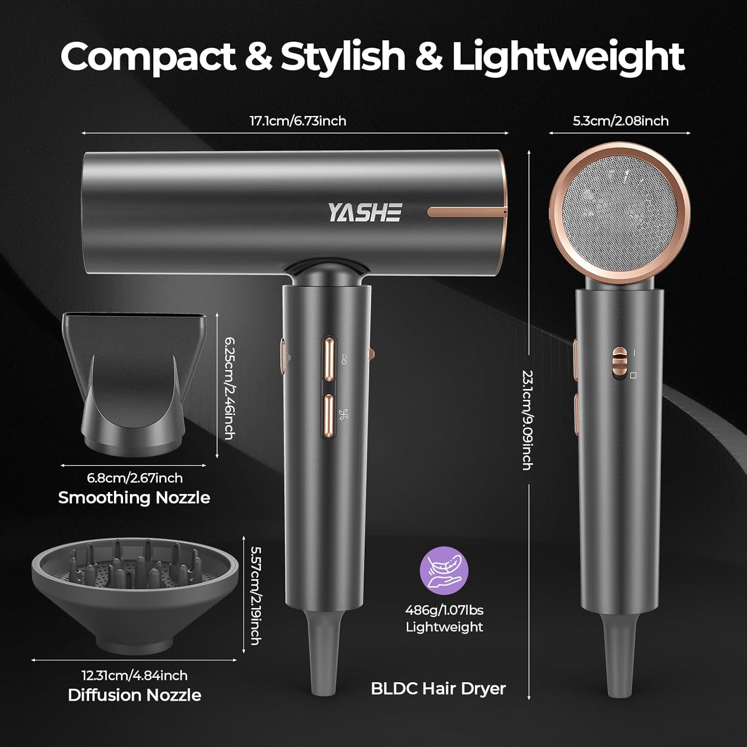 YASHE 1400W Lightweight Hair Dryer with Diffuser, 4 Heat Settings, Brushless Motor - Image 7