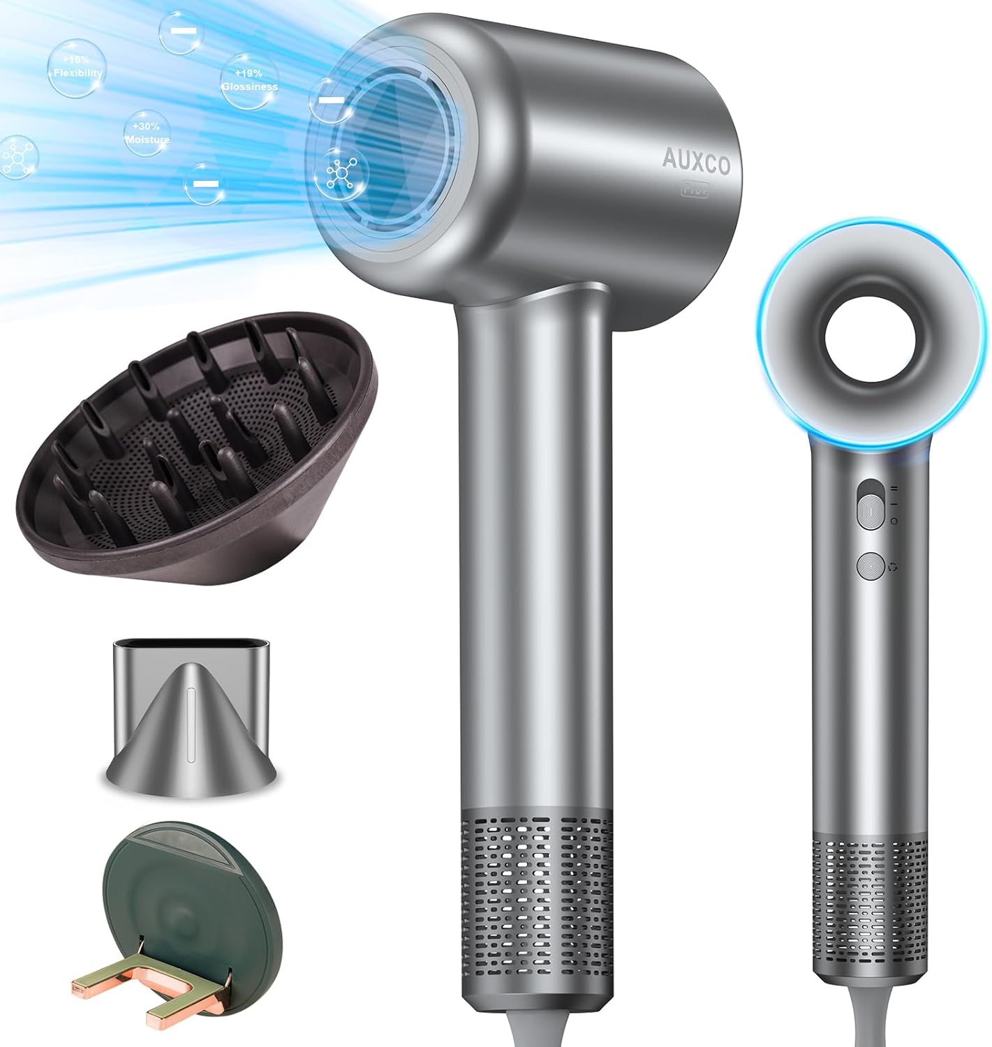 Hair Dryer with Diffuser, Ionic 1600W Brushless Motor Blow Dryer, 150,000RPM High Speed, Low Noise, Thermo-Control, 4 Temps/2 Speeds, Hot/Cold Cycle, Lightweight Travel Dryer for Women