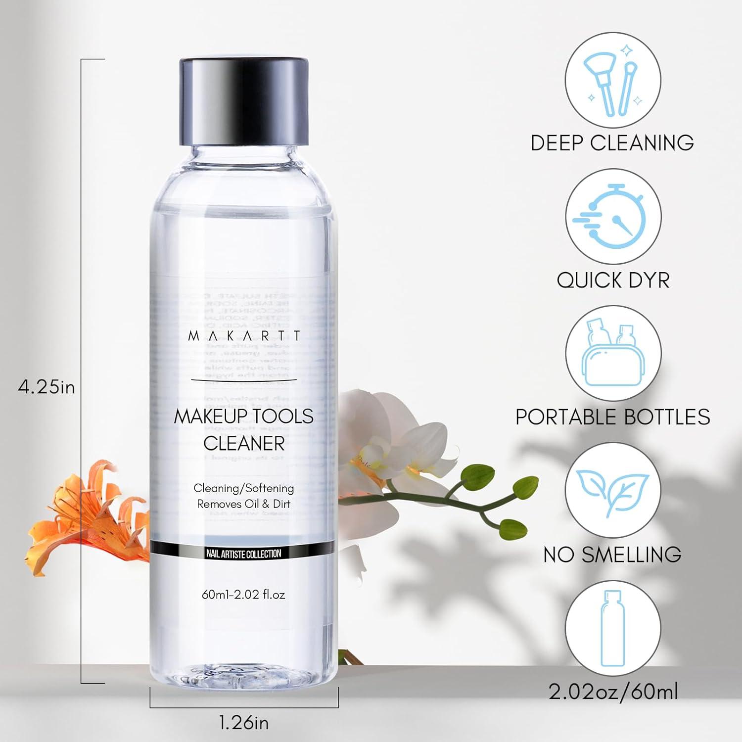 Makartt Hypoallergenic Makeup and Nail Brush Cleaner Solution 2.02 fl oz - Image 6
