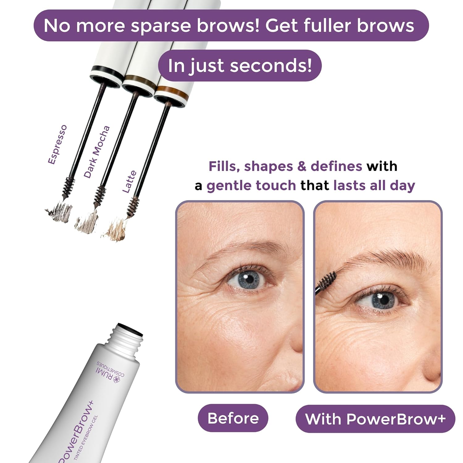 PowerBrow+ Tinted Eyebrow Gel 2-in-1 Medium Brown 0.25 oz for Mature Skin - Image 2