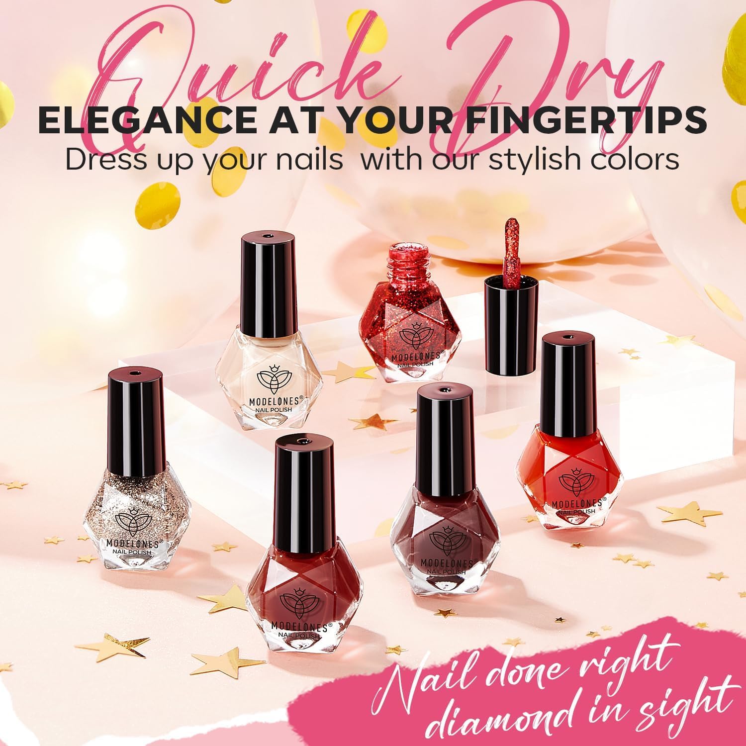 Modelones 6-Color Mini Nail Polish Set Red Nude Gold Glitter Quick Dry for DIY Manicure - Image 6