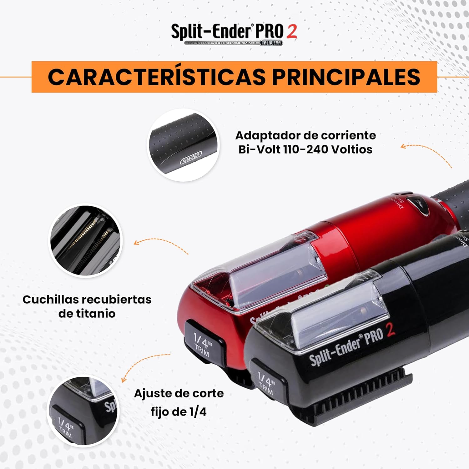 Pro 2 Cordless Split End Hair Trimmer Rechargeable 2-in-1 Clipper for All Hair Types Black - Image 8