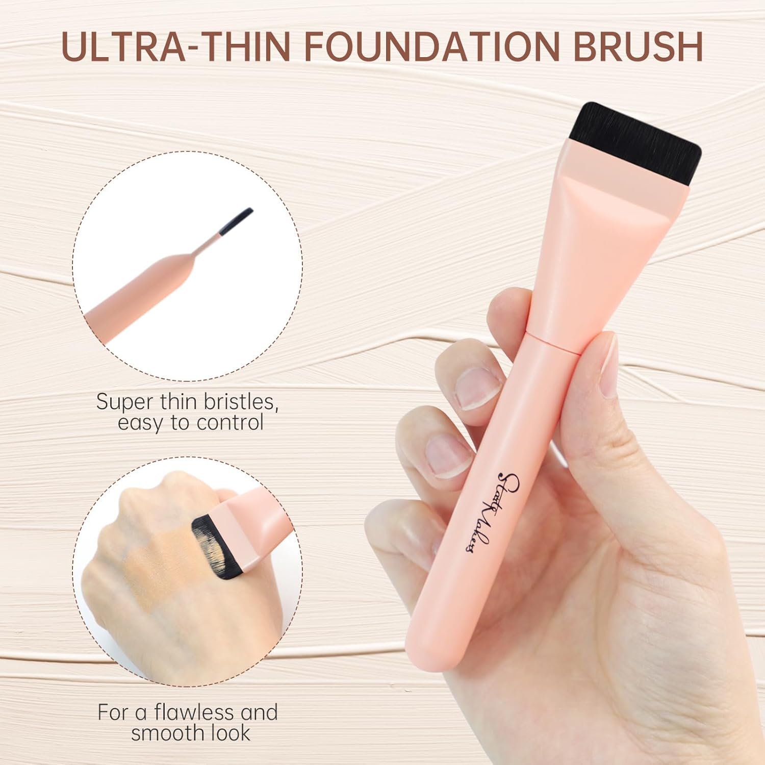 2-Piece Ultra Thin Foundation Brush Set Flat Top Angled Head Pink Yellow - Image 2