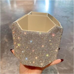 Bling Design Makeup Brush Holder Organizer,360° Rotating Glitter Rhinestones Cosmetics Storage with 5 Slot Large Capacity Makeup Brushes Cup Pen Holder for Vanity,Bathroom Countertops