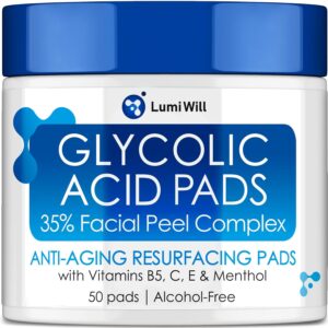 Glycolic Acid Pads - Exfoliating Pads with Glycolic Acid, Vitamins B5, C, E & Menthol - Peel Pads for Acne - Anti-Aging Glycolic Acid Resurfacing Pads for Fine Lines and Wrinkles - 50 Pads
